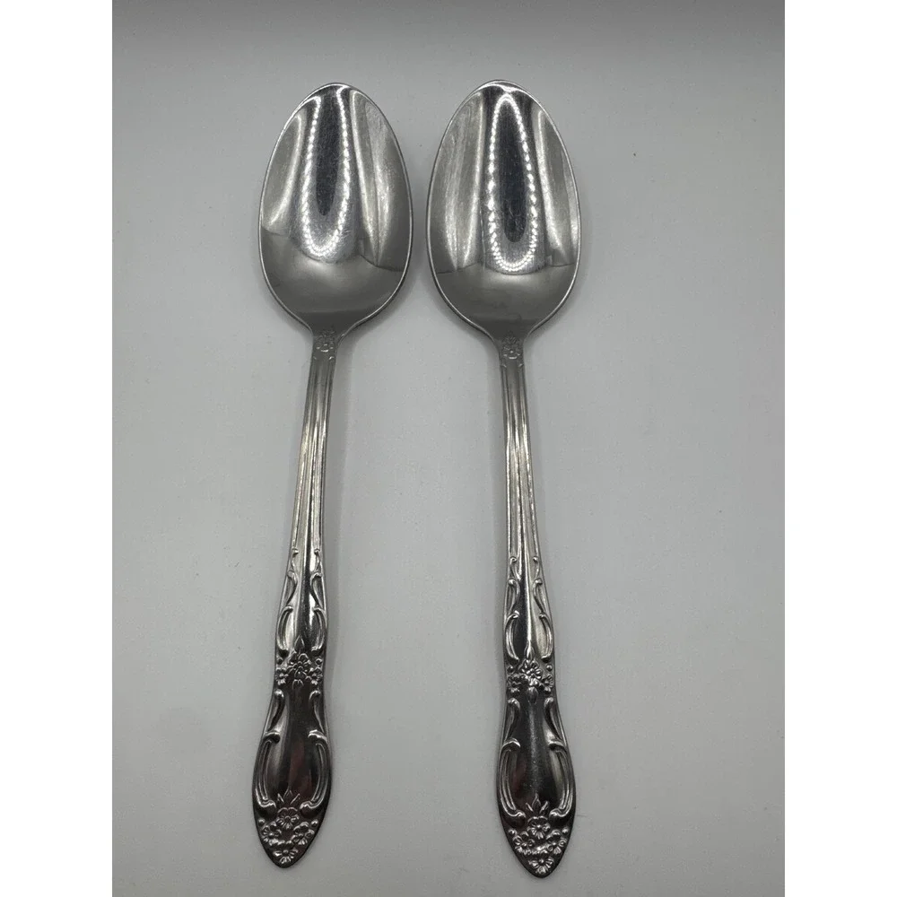 Oneida Venus Stainless Serving Spoons Set of 2 Oneidacraft Deluxe Floral Scrolls